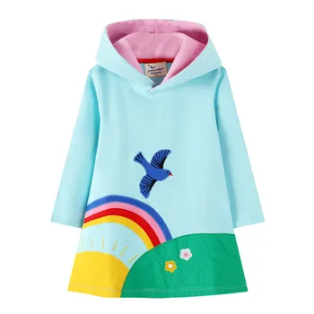 Skoki Metrov 2020 Otroci Bombaž Oblačila za Jesen Zimo Dekleta Hooded Obleko Pika Baby Dolg Rokav Vezenje Dekleta Priložnostne Obleko