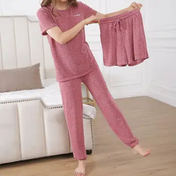 Sladko Roza Priložnostne Pižamo Nastavite Ženske Mehko Bombažno Mama Seksi Dolgo Pyjama Hlače Hlače Big Velikost 2020 Modni Dom Sleepwear
