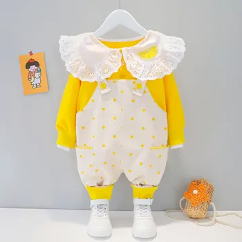 Srčkan Baby Girl Obleke 2021 Fashion Lace Ovratnik, hlače, Hlače z Oprsnikom 2Pcs/set Malčka Bombaž Otroci Kopalke