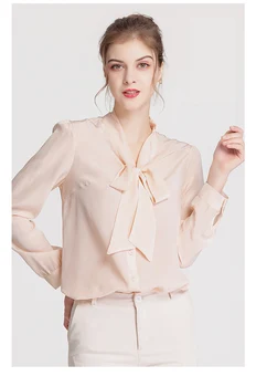 Svila ženska Majica Lok Ovratnik, Dolgi Rokavi Eleganten Casual High Street Bluzo Majica