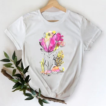 T-majice Ženske 2021 Cvetlični Cvetlični Elegantna Oblačila Pomlad Oblačila Tiskanje, Grafično Tshirt Vrh Damo Natisniti Ženski Tee T-Shirt