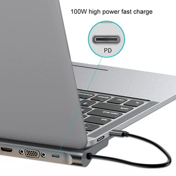 Tip-C, da USB3.0 TF SD bralnik HDMI VGA priključek RJ45 za 3,5 Tip C Zvezdišče USB C do HDMI Zvezdišče USB, Mini DP Razširitveno Postajo priklopite Napajalnik za MacBook Pro