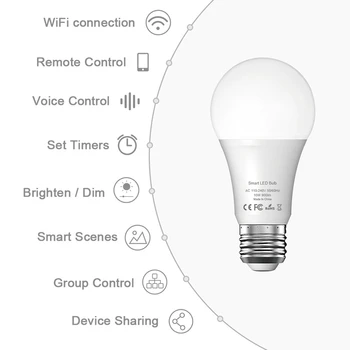 Tuya Smart Življenje Wifi Smart Led Žarnice, Žarnice E27 10W 900Lm 6500K Hladno Bele Svetlobe, Deluje s Alexa googlova Domača stran IFTTT