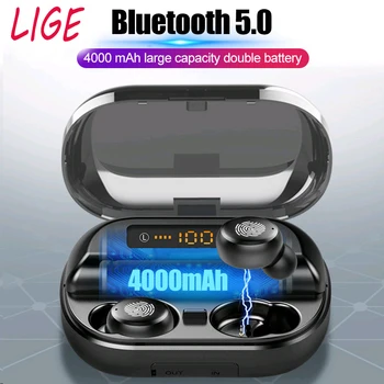 TWS Brezžična tehnologija Bluetooth V5.0 Dotik Slušalke Bluetooth Slušalke 4000 mah LED Zaslon Z Mic 9D Stereo Nepremočljiva Šport Čepkov