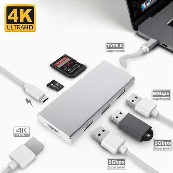 Usb-C Hdmi 4K/ USB3.0 / SD/TF Kartice/PD vmesnik USB C Pretvornik za Laptop za MacBook ChromeBook Pixel Huawei MateBook