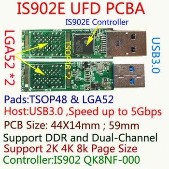 USB FLASH DISK PCBA LGA52/TSOP48, IS902E USB3.0 PCBA ,902E PENDRIVE PCBA Kompleti,Dual CH, DIY UFD PCBA,LGA52 spajkanje sklepov Konzervirano