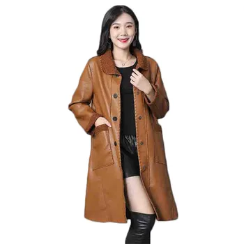 Usnjena jakna ženske, karamel, črna XL-5XL plus velikost svoboden 2020 jeseni, pozimi nove korejske modne dodaj volne plašči feminina JD877