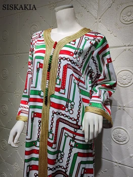 Veriga Tiskanja Abaya Obleko za Ženske Modni Muslimanskih Dubaj Eid Jalabiya Maroški tam kaftan Oman Turčija arabski Islamski Oblačilni 2021 Nova