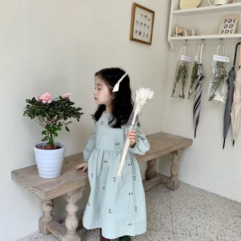 Vezenje Cvet Bombaža Obleke za Malčke Dekliška Novo Pomlad in Jesen korejski Deklica Princesa Obleko Otroci Aline Krpo