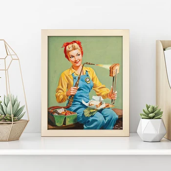 Vintage Sirom Sendvič Toast Plakat Popart Ženska Kuhinja Pin Up Dekle Prijavite Retro Wall Art Platno Slikarstvo Restavracija Slike