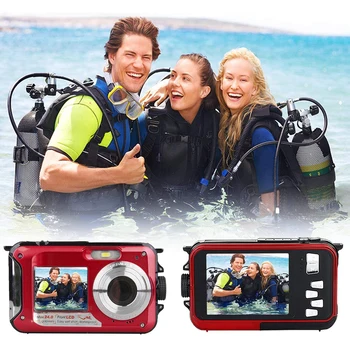 Vodoodporni Digitalni Fotoaparat ločljivosti 1080P HD 2.4 MP Dvojni Zaslon Selfie Snemalnika Videa za Plavanje pod vodo DV Diktafon