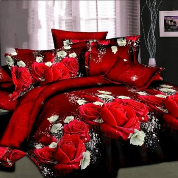 Vroče prodaje 3d posteljnina določa 4pcs/3pc rjuhe kritje nastavite kraljica twin kralj posteljo nastavite rdeče vrtnice lepo bedclothes romantični
