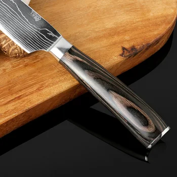 XITUO 5 Palčni Santoku Nož Laser Damask Vzorec iz Nerjavečega Jekla Kuhar Kuhinjski Nož Kuhanje Nož Barvo Lesa Ročaj Kuhinja Nova