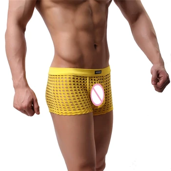 Za moške Seksi spodnje Perilo ribja mreža Boksar Hlače Iz Votlih Dihanje Trunk Pregleden Boxershorts Masculina Gay Spodnjice Bikini