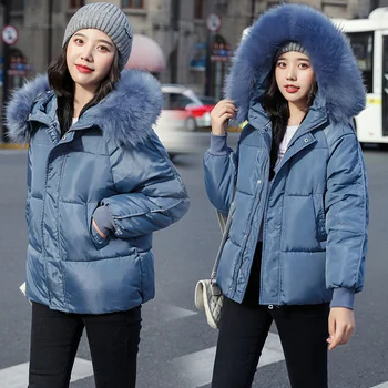 Zimsko jakno parkas 2019 pozimi nova ženska moda in ženske veliko krzno ovratnik hooded debel bombaž navzdol jopič zimski plašč