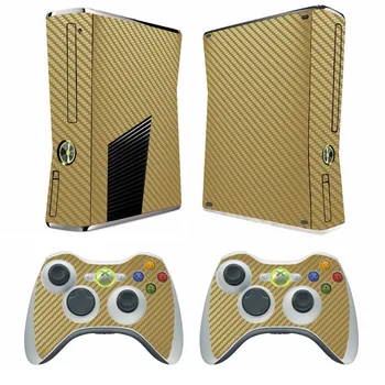 Zlati Ogljikovih Vlaken Vinil Kože Nalepke Protector za Microsoft Xbox 360 Slim in 2 krmilnik kože Nalepke za XBOX360 SLIM