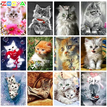 ZOOYA 5D DIY Diamond Mačka Čisti Cvet Živali Diamond Slikarstvo Navzkrižno Šiv Kvadratnih Vaja Mozaični Okras BK1123