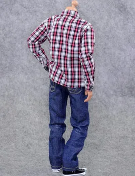 1/6 obseg moški človek fant športna oblačila model igrače rdeče belo kariran srajco modre jeans hlače za 12
