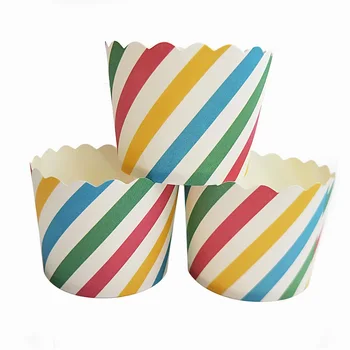100 kozarcev za Belo, Rumeno Zelene trakove Papirja Cupcake Torto Pokal Pladenj Obloge Peko orodja za rojstni dan, poročno zabavo za Enkratno uporabo pokal