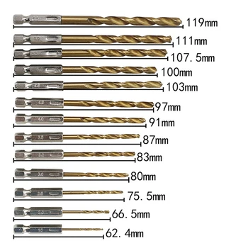 13pcs/veliko 1.5-6,5 mm hitroreznega Jekla Titanium obložene 1/4 Palca Hex Kolenom Twist Drill Bit Set