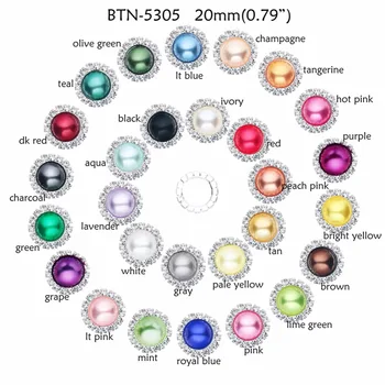20 mm dekorativne bling ni nič crystal pearl nosorogovo gumbi ravno nazaj okraskov mešanje barv BTN-5305