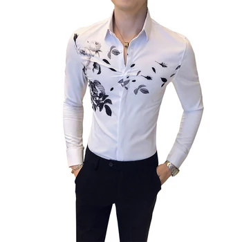 2020 Cvetlični Moške Srajce z Dolgimi Rokavi Priložnostne Obleko Srajco Moški Poslovnih Ulične vrh Socialna Stranka Moških Oblačil Camisas Par Hombre