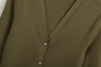 2020 Jeseni Retro Vojske zelena V vratu Jopico Koreja Eno-zapenjanje Gumb Pleteni Pulover Robom Režejo Paket Boki Mini Krilo 1 Komplet