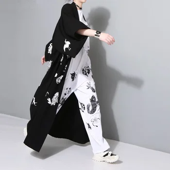 2020 nova Japonska Harajuku nasilno BF veter ukiyo-e naslikal pošast in veter tatoo tiskanja dolgo kimono jakne