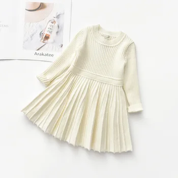 2020 Pomlad Moda Baby Dekleta Oblačenja Dolgimi Rokavi, Rebraste Pulover Obleko za Dekleta Rojstni dan Obleko Otroka Oblačila Otroci Dekle Obleko