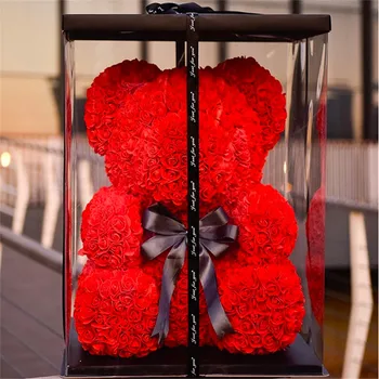 2020 Romantično Valentinovo Plišastih 35 cm Rose medvedek Darilo za Rojstni dan, Božič Poroko Pisanih Umetno Cvetje