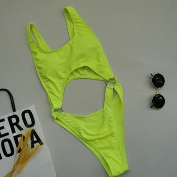 2021 Novo Neon Rumena Brazilski Ženska En Kos Kopalke Bandeau Bodysuits Votlih Iz Mikro Kopalke Ženske High Cut Monokini