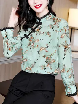 2021 ženske svile cheongsam elegantno bluzo qiapo srajce poln rokav kitajski qipao vrhovi kitajski vintage oblačila cheongsam bluzo