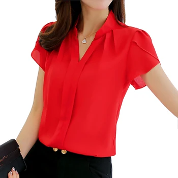 2021 Žensko Bluzo Vrh Kratek Rokav Priložnostne Slim Solid Majica Elegantne Ženske proti-vrat Urad Bluze
