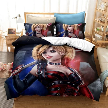 3d Samomor Moštva Harley Quinn Natisnjeni Risanka Rjuhe Kritje z Pillowcovers Elegantno Kralj Posteljnina Določa Otroci Odrasli, Spalnica Dekor