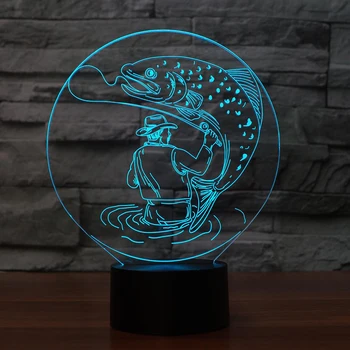 3D Človek, Ulov Velike Ribe namizne Svetilke 7 se Spremeni barva LED Vizualne Vzdušje Dekor Ribiška Noč Light Touch Stikalo Luči Stalnica Darilo