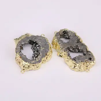 4PCS ZYZ-C5910 Titanium Siva barva geode quartz kamen biseri, biseri, Kamen čar kroglice, zlata barva nakit priključek kroglice