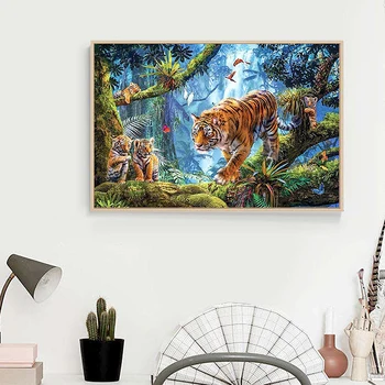 5D Diy diamant, slikarstvo, umetnost in obrti Gozd Tigri sliko navzkrižno šiv slikarstvo okrasnih diamond vezenje Doma dekor