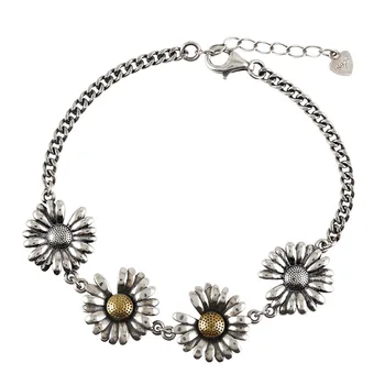925 funt tajski srebrno zapestnico preprost retro nakit z nišo chrysanthemum za študentsko ženski rojstni dan darila na debelo