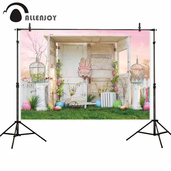 Allenjoy velikonočni ozadju pomlad otroka, novorojenčka lesena hiša zajec travnik stranka fotografija ozadje dekor foto studio photobooth