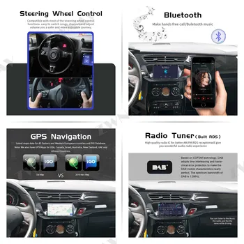 Android 10.0 Avto DVD Predvajalnik za Citroen C3 in DS3 2010+ GPS Navigacija Carplay Zaslon na Dotik 2 Din Stereo AM, FM-Radio, Bluetooth, DSP
