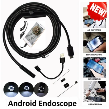Android USB-Endoskop Fotoaparat 5,5 mm Objektiv 5mM 10M Kabel HD Industrijske Endoskop Mini Borescope S 6 Led Luči