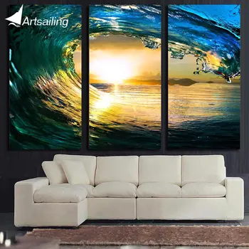 ArtSailing 3 plošča Platno HD wall art ocean val zahod, morje slikarstvo doma dekoracijo slike za dnevno sobo, Plakati, ny-5741