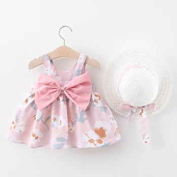 Baby Girl Oblačenja 2020 Poletje Lok Tiskanja Obleko S Klobuk 2 kos Otroška Oblačila Obleke Bohemia Slog Novorojenega Dojenčka, Malčka Obleko