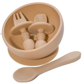 Baby Silikonski Hranjenje Namizna Bedak Bowl Nabor BPA Free Prenosni Mini Vilice, Žlica Malčka Flexable Večerja Ploščo Živilo Torilo