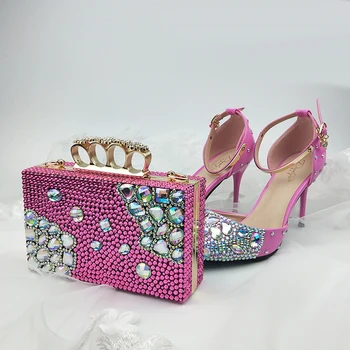 BaoYaFang roza barve ženska poletne sandale konicami prstov gleženj trak kristalno poročni čevlji Nevesta tanke pete stranka obleko čevlje