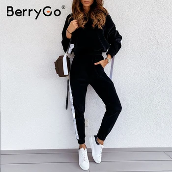 BerryGo Moda Hooded Majica bo ustrezala Priložnostne obleko, Spusti ramena rokav, dolg rokav nastavite Jeseni, pozimi žensk dva kosa iz 2020