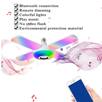 Bluetooth Zvočnik LED Glasba Žarnice E27 Stranka Luči Spalnica Smart Stropni Ventilator Luč Leaf Svetilko z/brez Daljinskega Nadzora
