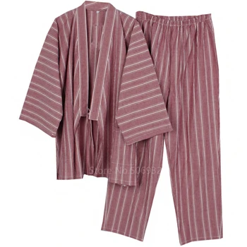 Bombaž Japonski Kimono Sleepwear 17Color Unisex Pižamo Nastavite Jopico 2pcs Nekaj Žensk Sleepwear Autume Moda Mehko Nightgown