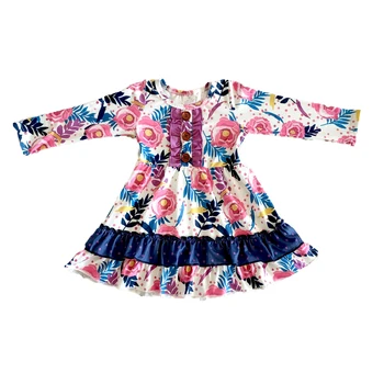 Boutique dekle z dolgimi rokavi frocks sladko cvetje vzorec baby girl obleke dekle obleko ruffle