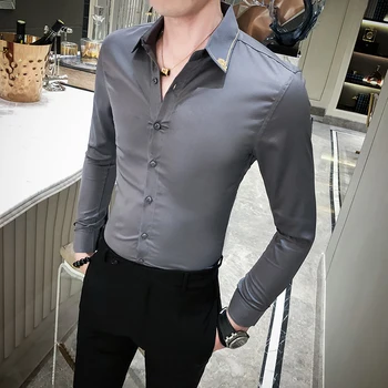Britanski Stil Jeseni Majica Moški Modni 2020 Dolgimi Rokavi Moški Obleko Srajce Slim Fit Ulične Priložnostne Bluzo Moških Oblačil 4XL-M